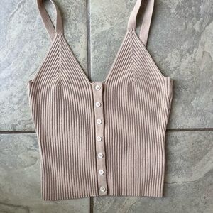 Aerie Tan and Cream Fitted Ribbed Tank Top
